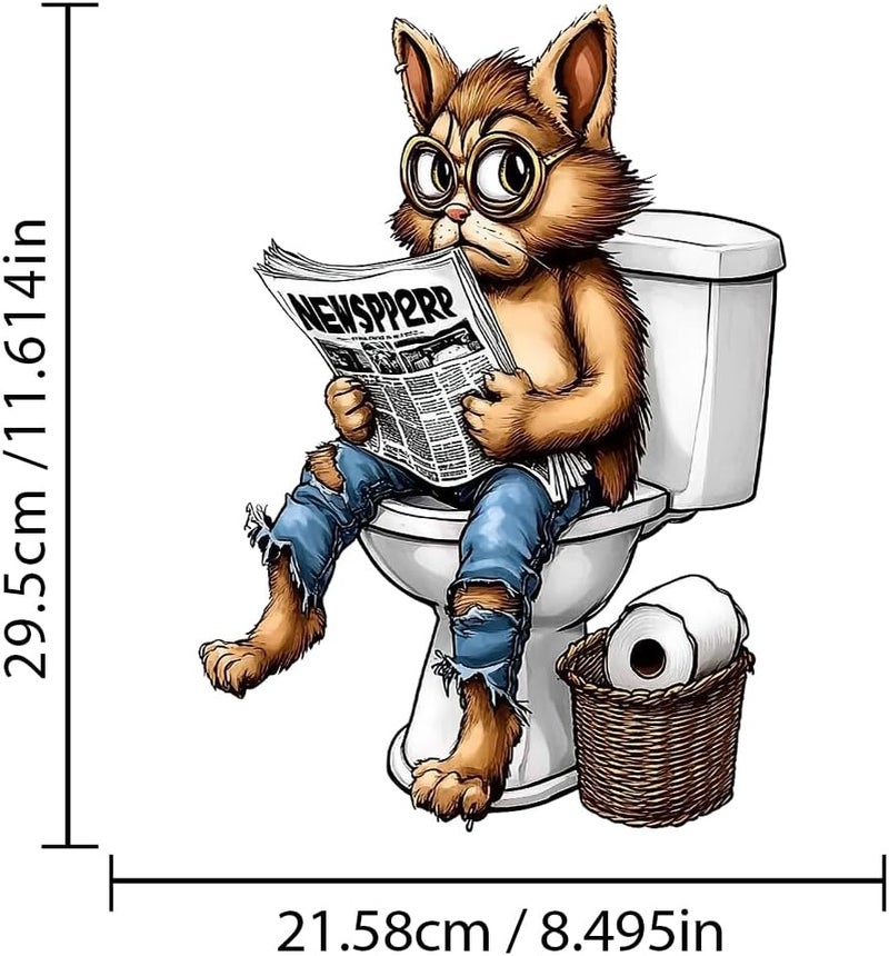 Iprokiu Funny Animal Toilet Seat Cover Decal Waterproof Cartoon Dog Cat Toilet Seat Lid Sticker Dinosaur Duck Washroom Bathroom Decal Home Wall Sticker (Cat) - Image 4